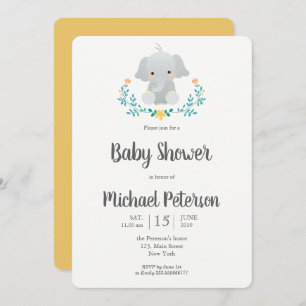 Baby shower neutre d'éléphant mignon invitation