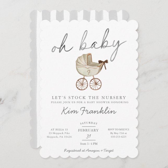 Baby shower neutre genre Invitation Oh Baby (Devant / Derrière)