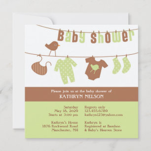 Baby shower neutre Invitation à plat vert