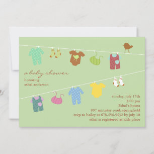 Baby shower neutre Invitation à plat vert