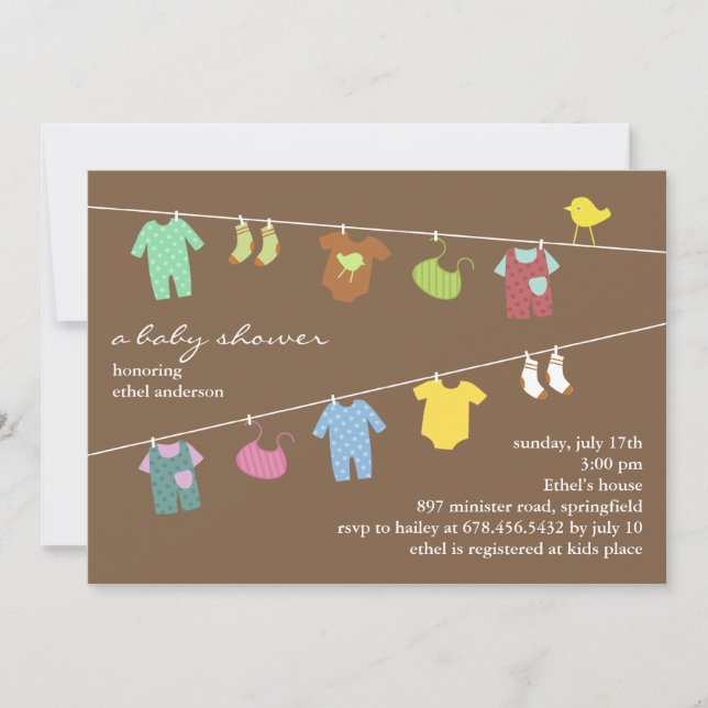 Baby shower neutre Invitation Brown plate (Devant)