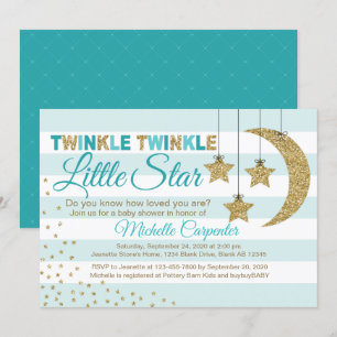 Baby shower neutre  invitation turquoise et or