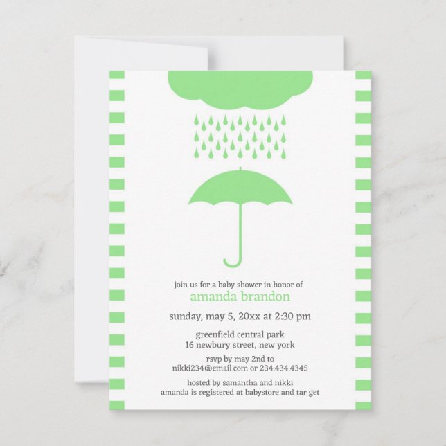 Baby shower Neutre Parapluie Vert Invitation (Devant)
