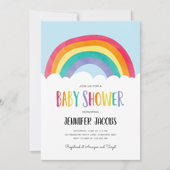 Baby shower neutre Rainbow Blue Boy Invitation (Devant)
