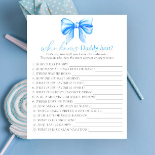 Baby shower noeud bleu Qui connaît le mieux papa j