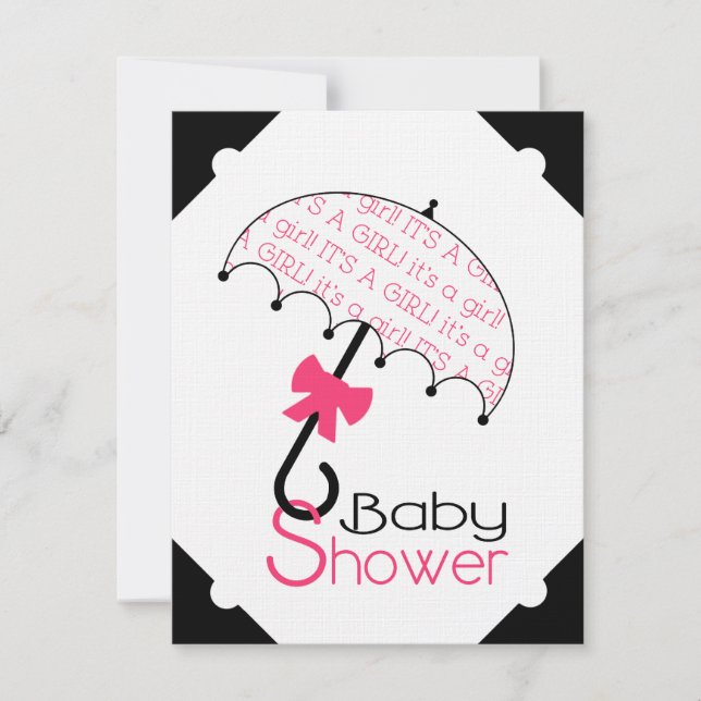Baby shower noir blanc et rose chaud Invitation (Devant)