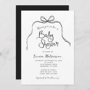 Baby shower noir blanc simple Bow Invitation