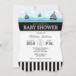 Baby shower noir bleu marine Invitation