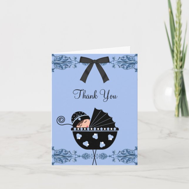 Baby shower noir et bleu Merci Cartes (Devant)