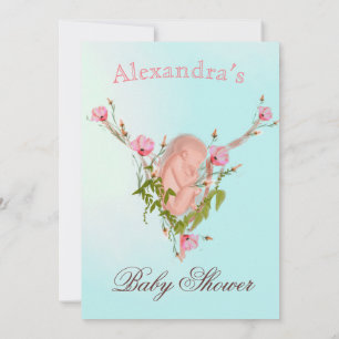 Baby shower Nouveau Bébé Bleu Floral Invitation