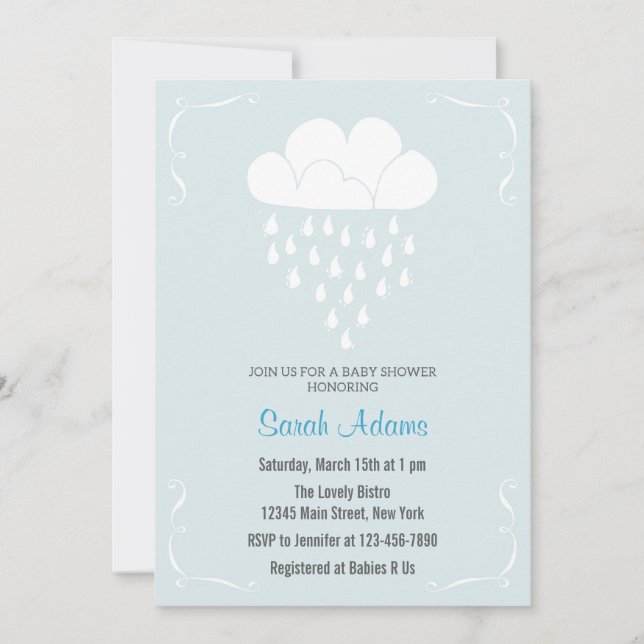 Baby shower nuage de pluie Invitation Pastel Blue (Devant)