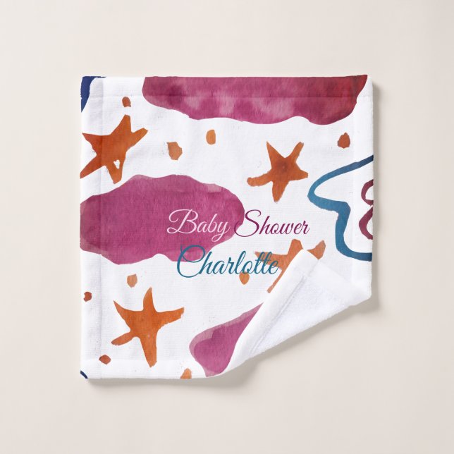 Baby shower nuages rose bleu ajouter nom aquarelle (Gant de toilette)