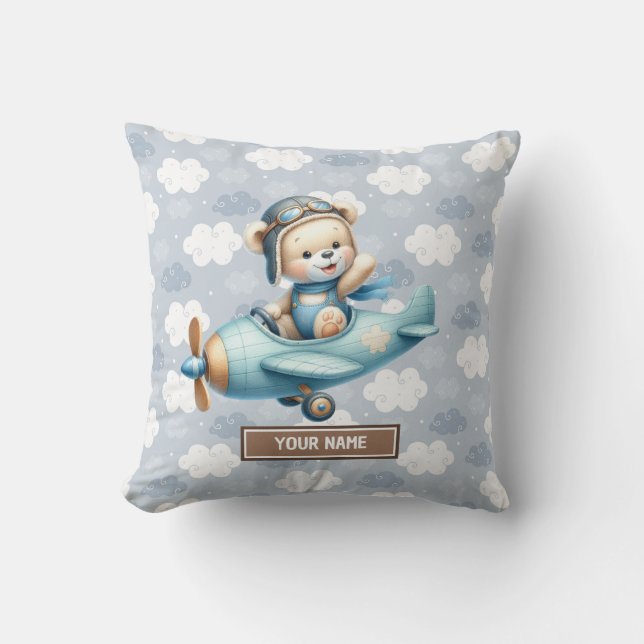 Baby shower Nursery Décor Blue Teddy Bear Coussin (Recto)