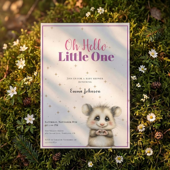 Baby Shower Opossum • Invitation Fille (Opossum Baby Shower • Girl Invitation)