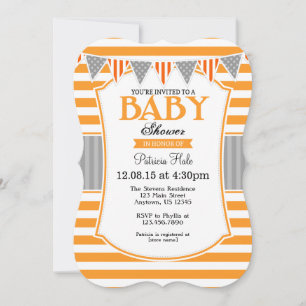 Baby shower Orange Grey Stripes Invitation