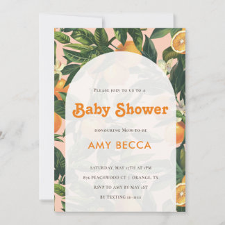 Baby shower orange Invitation Aquarelle neutre