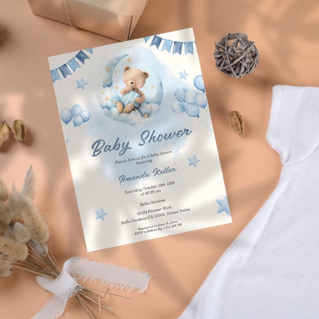 Baby shower Ours Bleu Teddy Invitation (Créateur téléchargé)