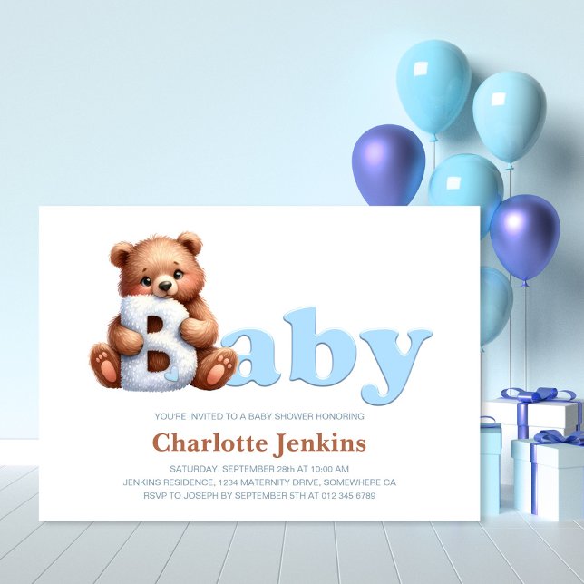 Baby shower Ours Bleu Teddy Invitation (Créateur téléchargé)