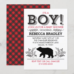 Baby shower Ours de bûcheron Invitation