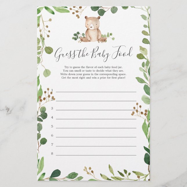 Baby shower Ours Devinez La Nourriture Bébé (Devant)