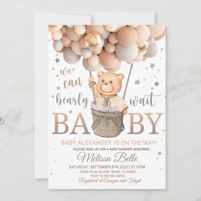 Baby shower Ours en peluche avec invitation Balloo (Devant)