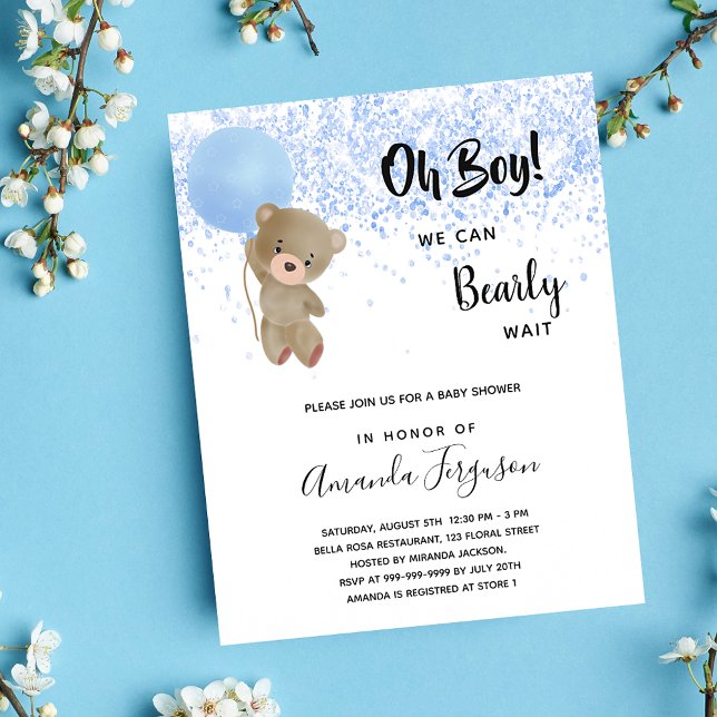 Baby shower ours en peluche garçon bleu invitation (Créateur téléchargé)