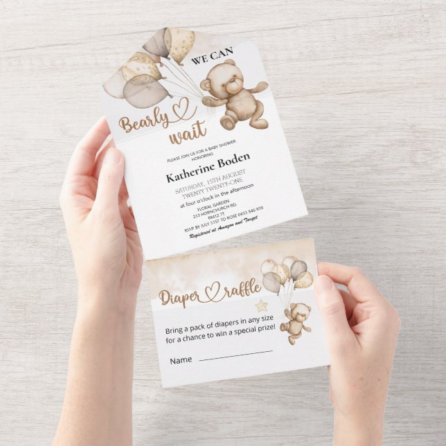 Baby shower Ours En Teddy Tout En Une Invitation (Déchirure)