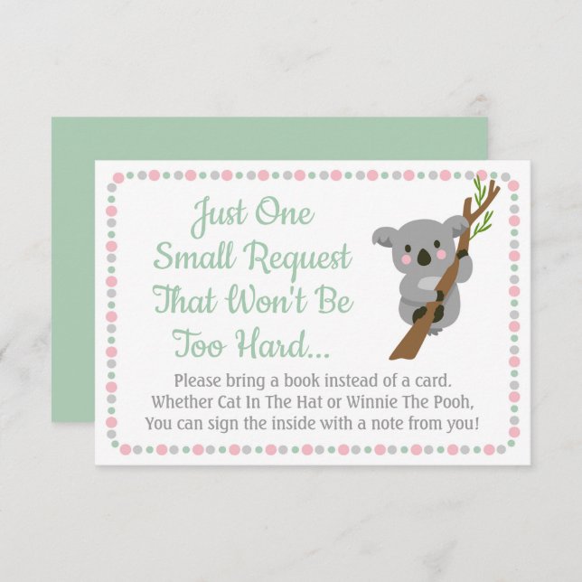 Baby shower Ours Koala Apportez Une Carte Livre Ro (Devant / Derrière)