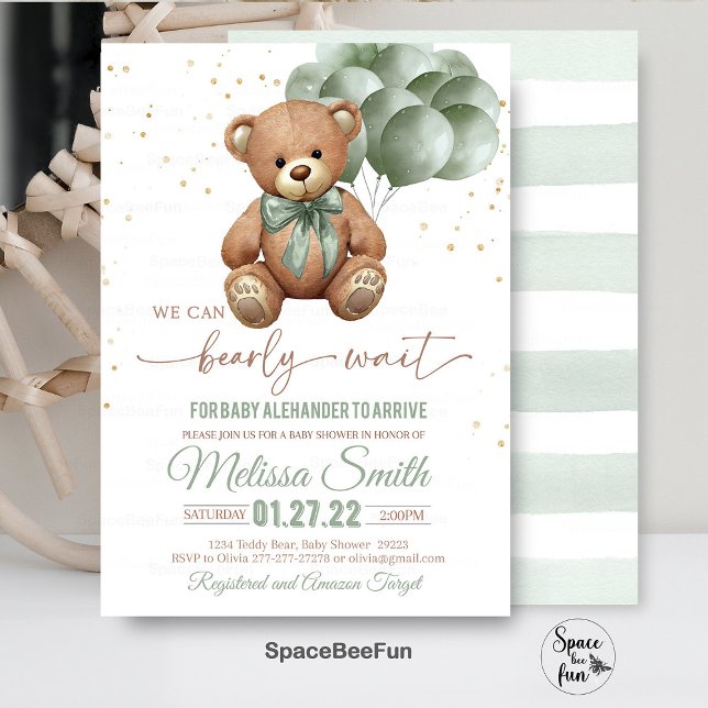 Baby shower Ours Teddy Invitation Nous Pouvons Bea (Teddy Bear,Baby Shower,Invitation,We Can Bearly Wait,gender natural,,invitesbear,hot air balloon,Bea)