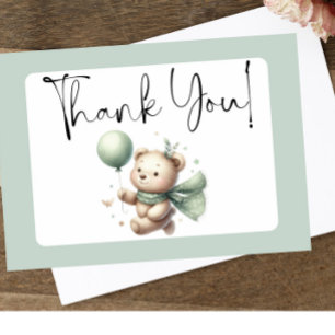 Baby shower Ours vert Sage Carte de remerciements