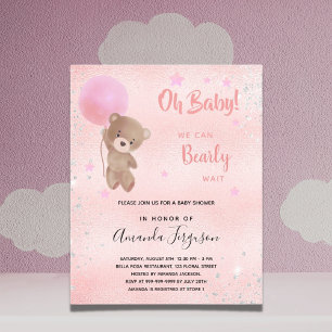 Baby shower ourson fille invitation rose