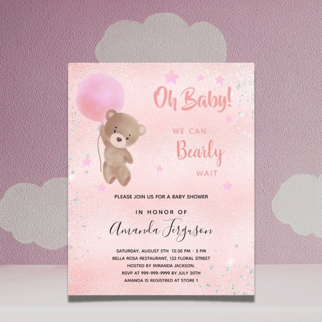 Baby shower ourson fille invitation rose (Créateur téléchargé)