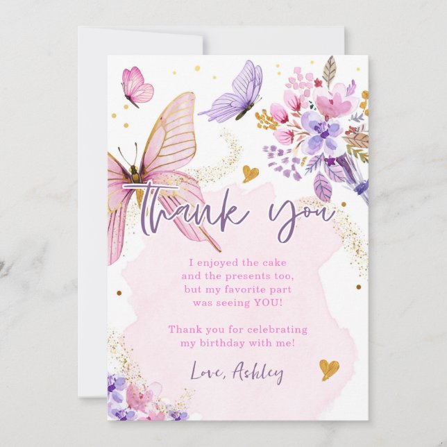 Baby shower papillon Carte de remerciements floral (Devant)