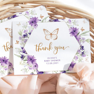 Baby shower papillon en or violet carte de remerci