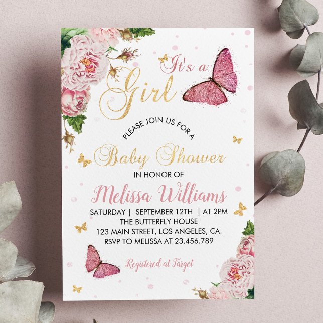 Baby shower papillon Invitation bébé fille (Créateur téléchargé)