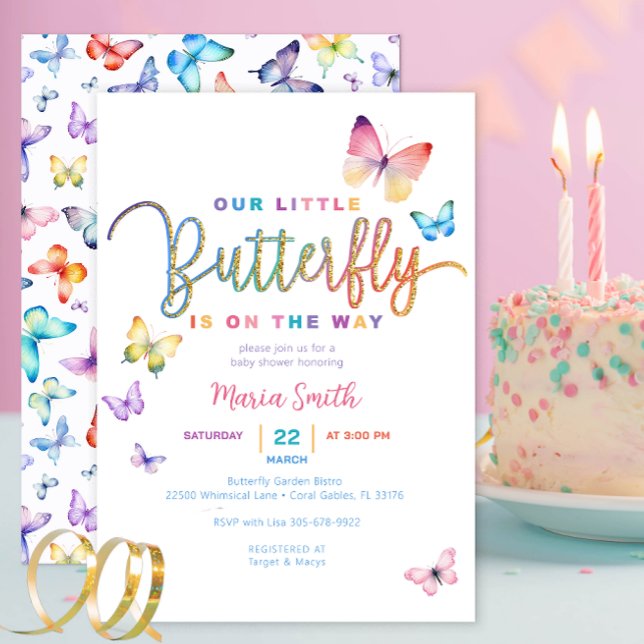 Baby shower papillon Invitation - Parties scintill (Vibrant Butterfly Baby Shower)