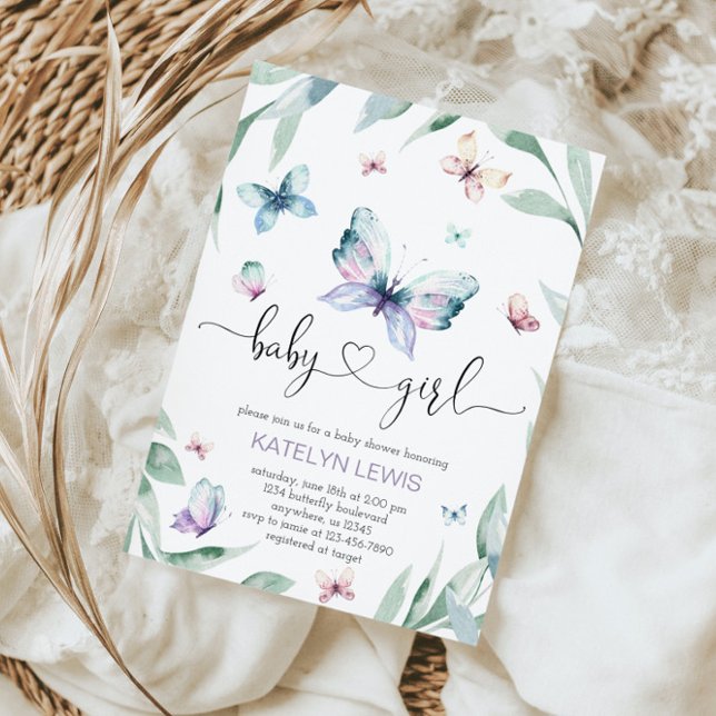 Baby shower papillon Invitation pour une fille (Créateur téléchargé)