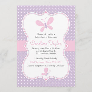 Baby shower papillon Invitation rose violet