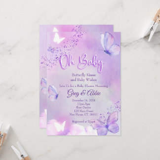 Baby shower papillon Invitation violet