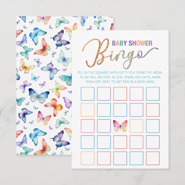 Baby shower papillon Jeu de Bingo (Devant / Derrière)