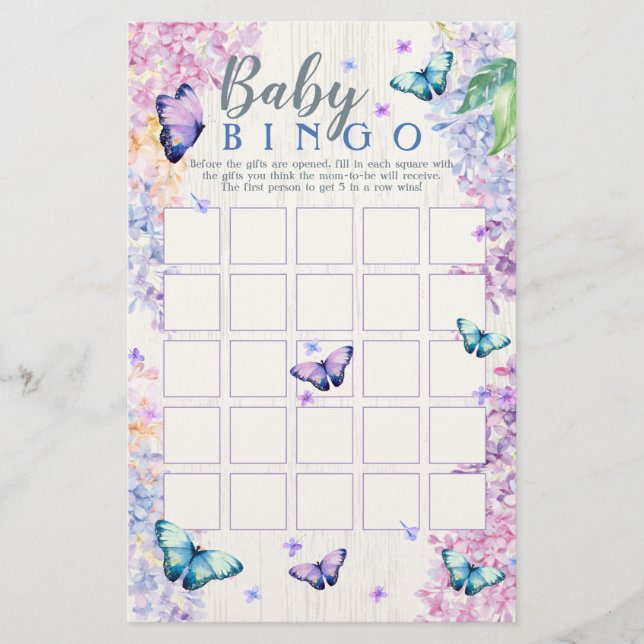 Baby shower papillon Jeu de Bingo | Baby Bingo Gam (Devant)