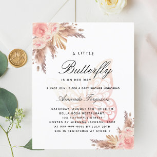 Baby shower papillon rose fille pampas invitation