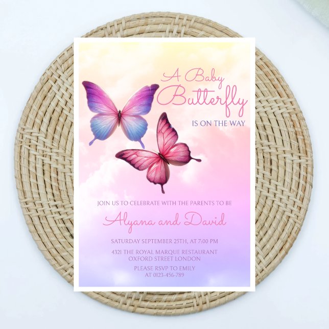 Baby shower papillon rose Lavender Invitation (Créateur téléchargé)