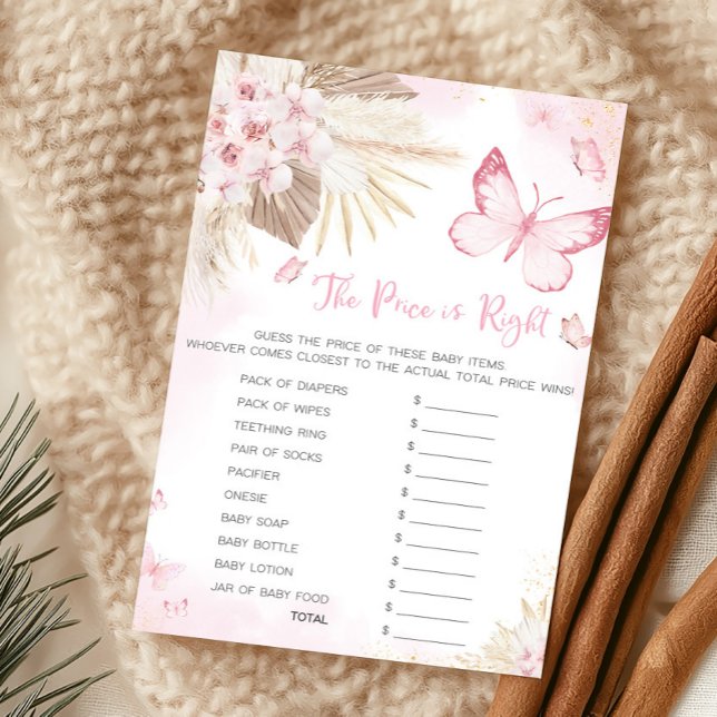 Baby Shower Papillon Rose Le Jeu Le Prix Est Juste (Girl Butterfly Pampas Grass Baby Shower The Price Is Right Game)