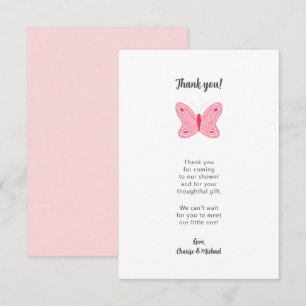 Baby shower papillon rose merci note