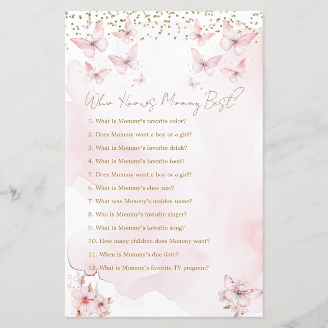 Baby shower papillon rose qui connaît maman mieux (Devant)
