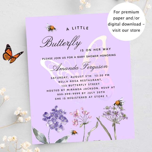 Baby shower papillon violet invitation budgétaire (Créateur téléchargé)