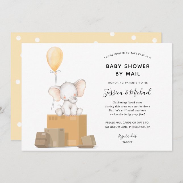 Baby shower par Mail Elephant invitation (Devant / Derrière)