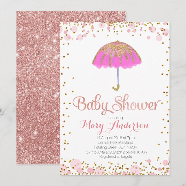 Baby shower parapluie Invitation Parties scintilla (Devant / Derrière)