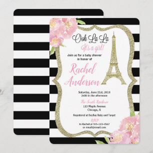baby shower parisien Invitation fille or rose